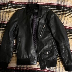 Scotch & Soda Black Leather Bomber Jacket